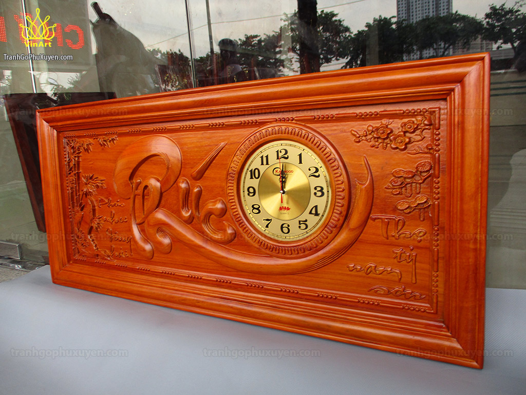 tranh gỗ đồng hồ chữ phúc 108cm pu